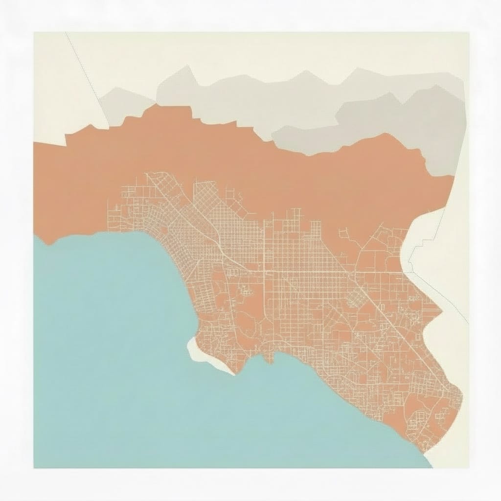 Map of Greater Los Angeles highlighting ADU Resource Center's service area across the San Fernando Valley, San Gabriel Valley, central LA, Long Beach, and Orange County
