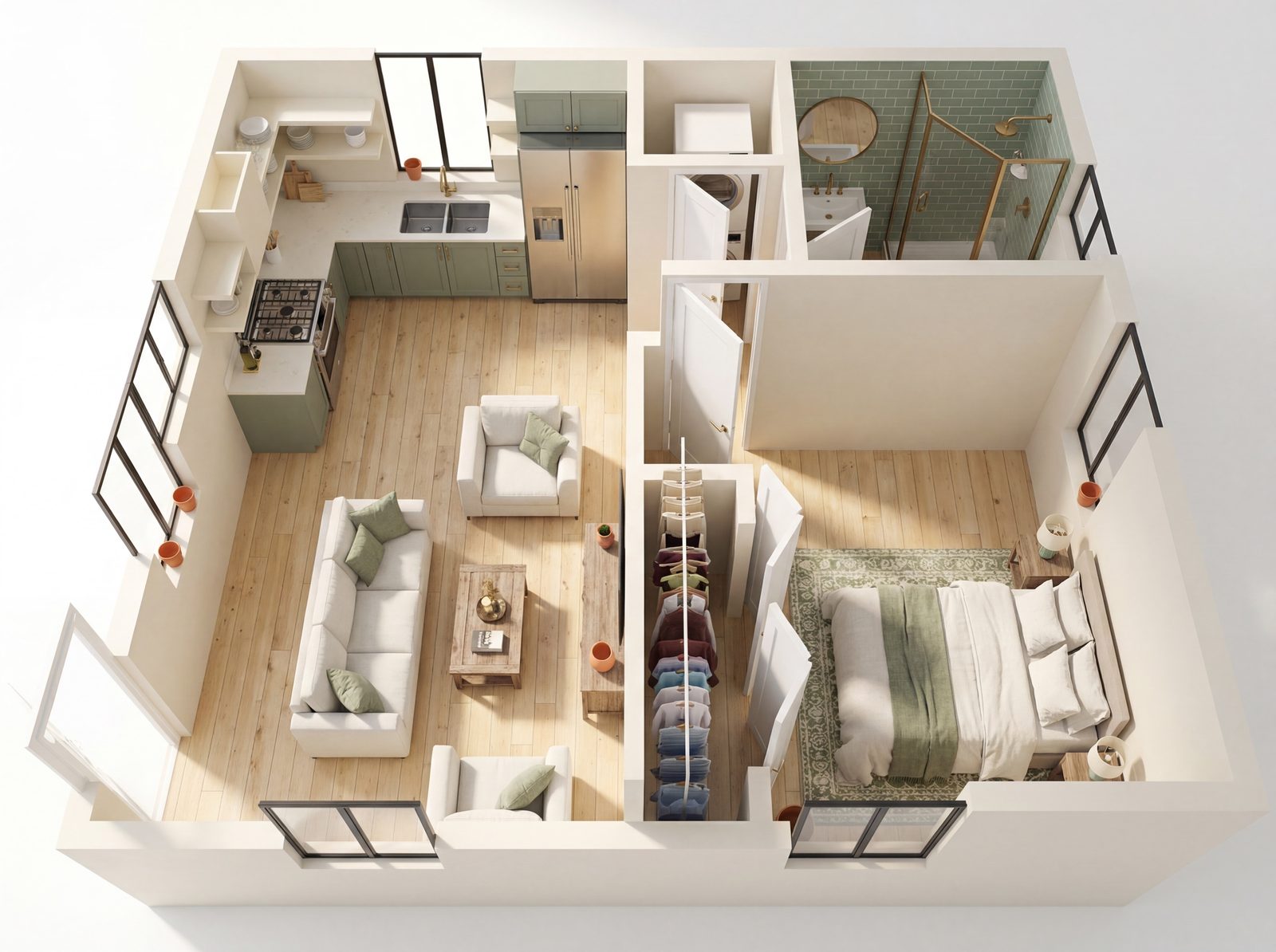1 Bedroom – 2 — 3D axonometric render