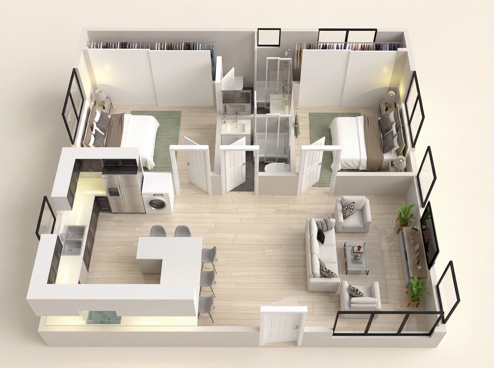 1 Bedroom — 3D axonometric render