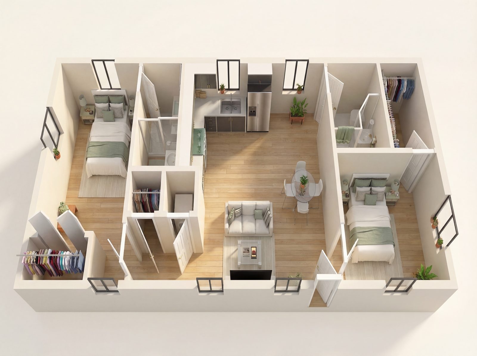 2 Bedroom – 2 — 3D axonometric render