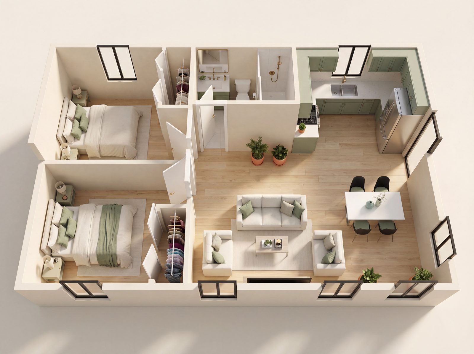 2 Bedroom – 3 ADU floor plan