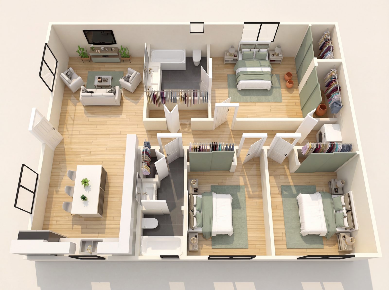 3 Bedroom — 3D axonometric render