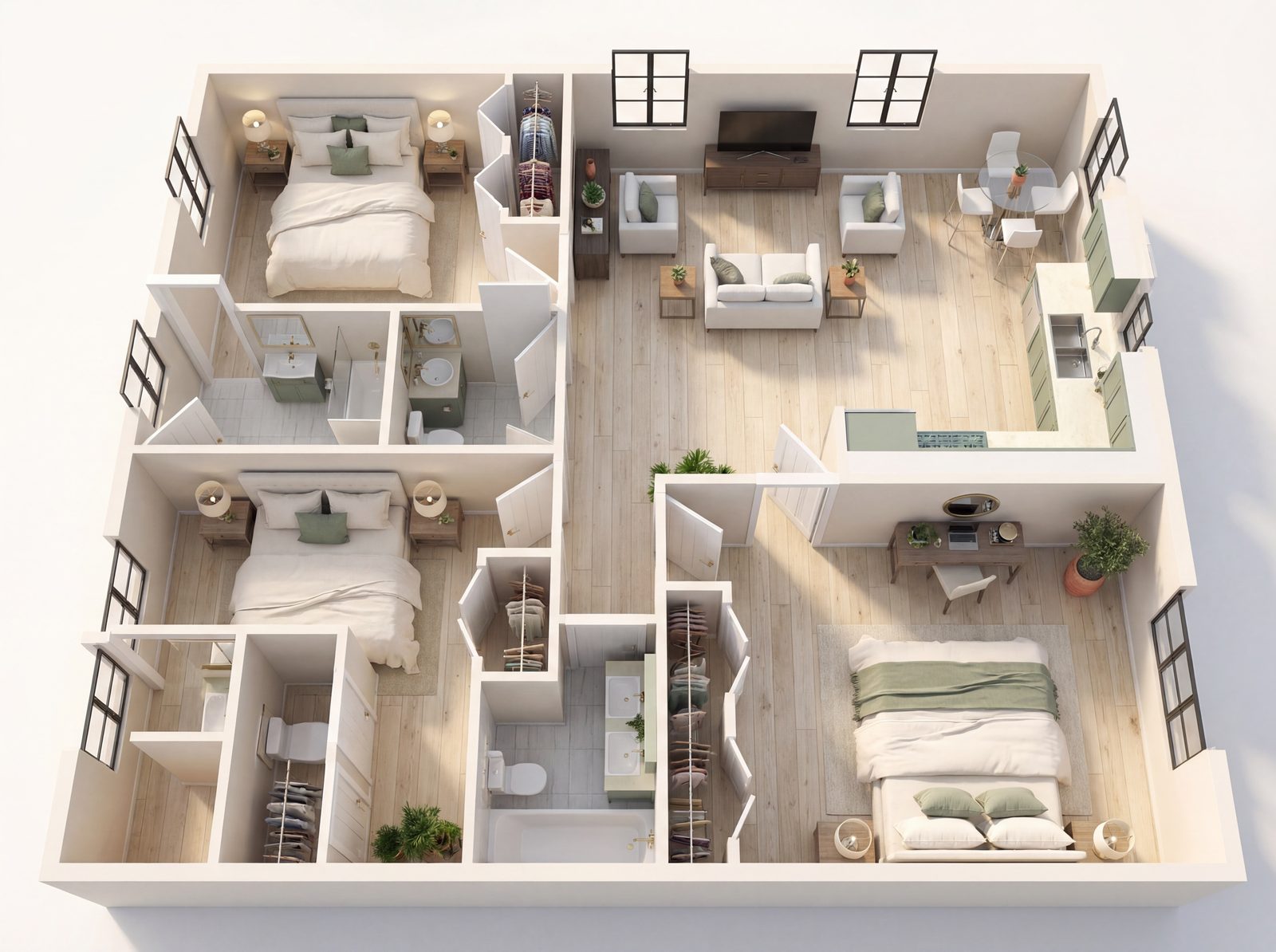 Creative “L-Shaped” 3 Bedroom — 3D axonometric render