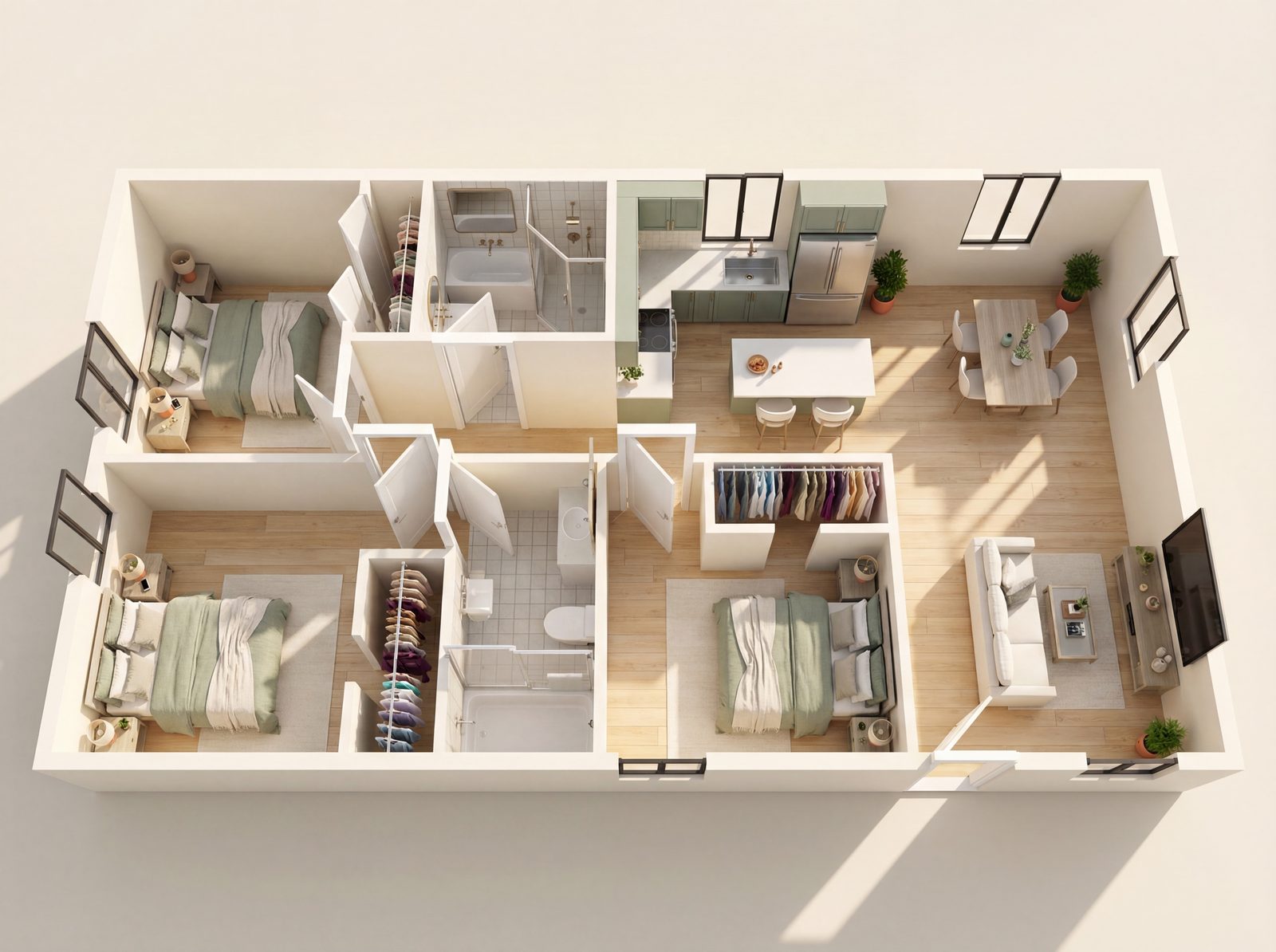 Large 3 Bedroom ADU floor plan