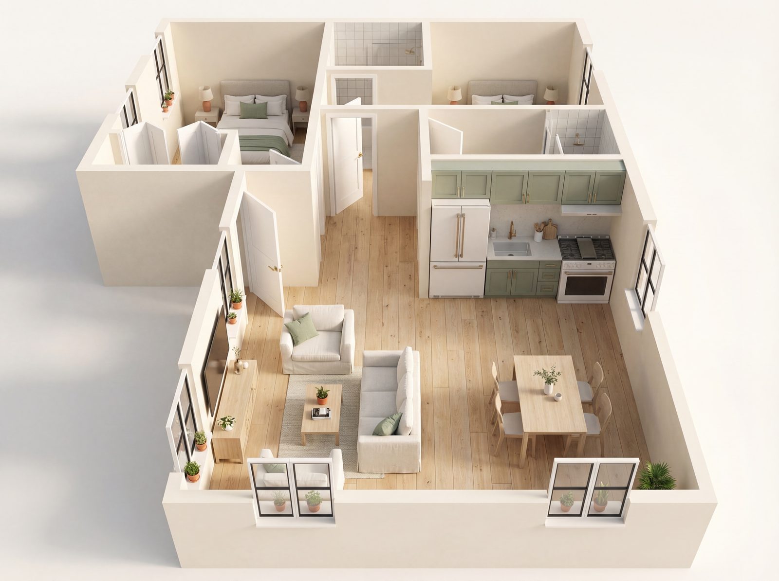Spacious 2 Bedroom – 2 ADU floor plan